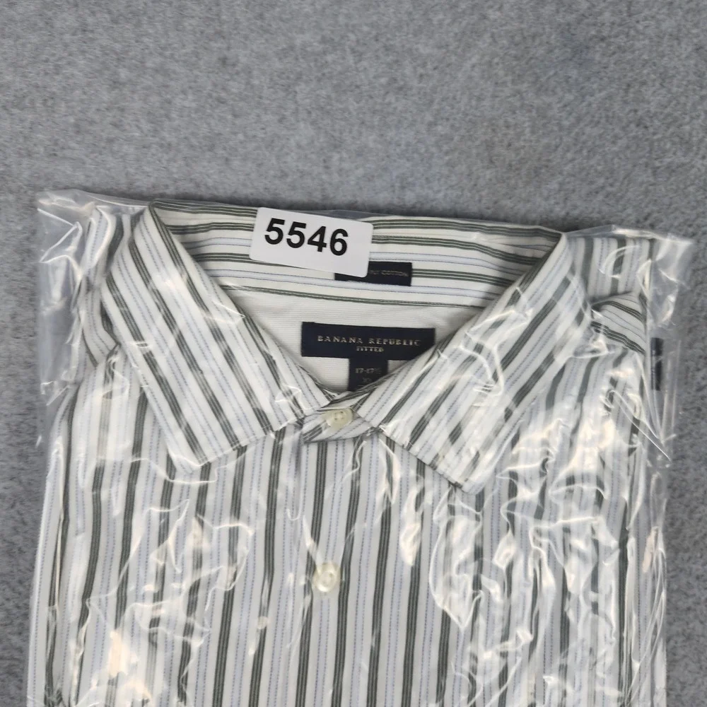 Banana Republic Dress Shirt Mens XL 17-17.5 White Green Striped Fitted Button Up